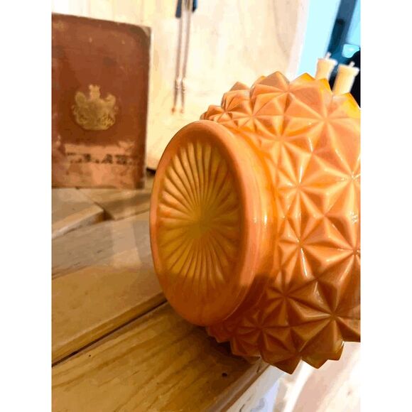 Vintage L.E. Smith Bittersweet Large Orange Swung Glass Diamond Butt Vase 24" - Picture 4 of 7